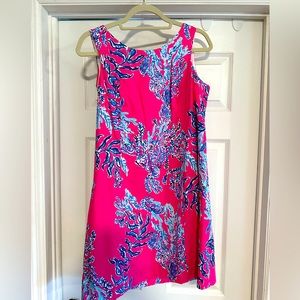 Lilly Pulitzer - Pink Fitted Sleeveless Shift Dress w/ Blue Coral “Samba”- Sz 14